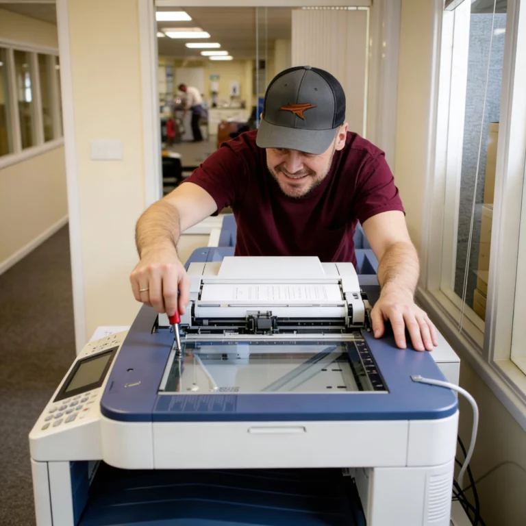 Technician servicing a large-format printer